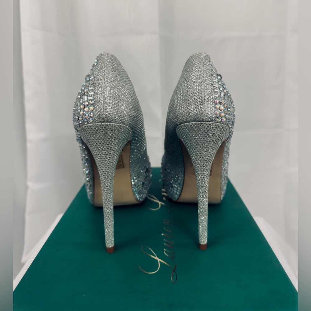 Lauren Lorraine Vanna 2 Silver Crystal Embellished Platform Stiletto Heels 6 NIB - Picture 4 of 9